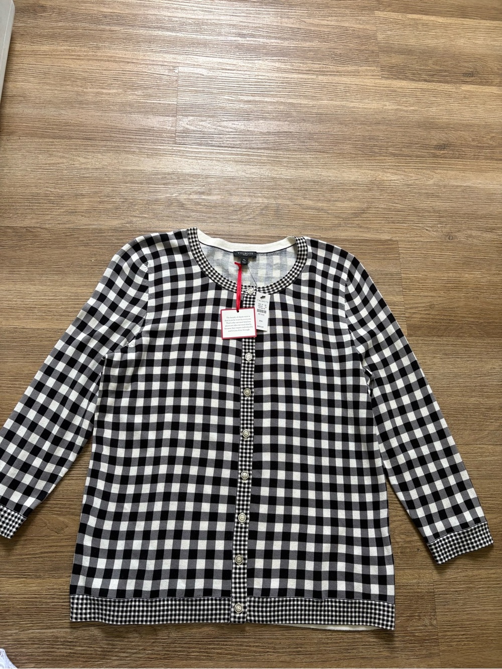 Talbots Black & White Gingham Cardigan Sweater